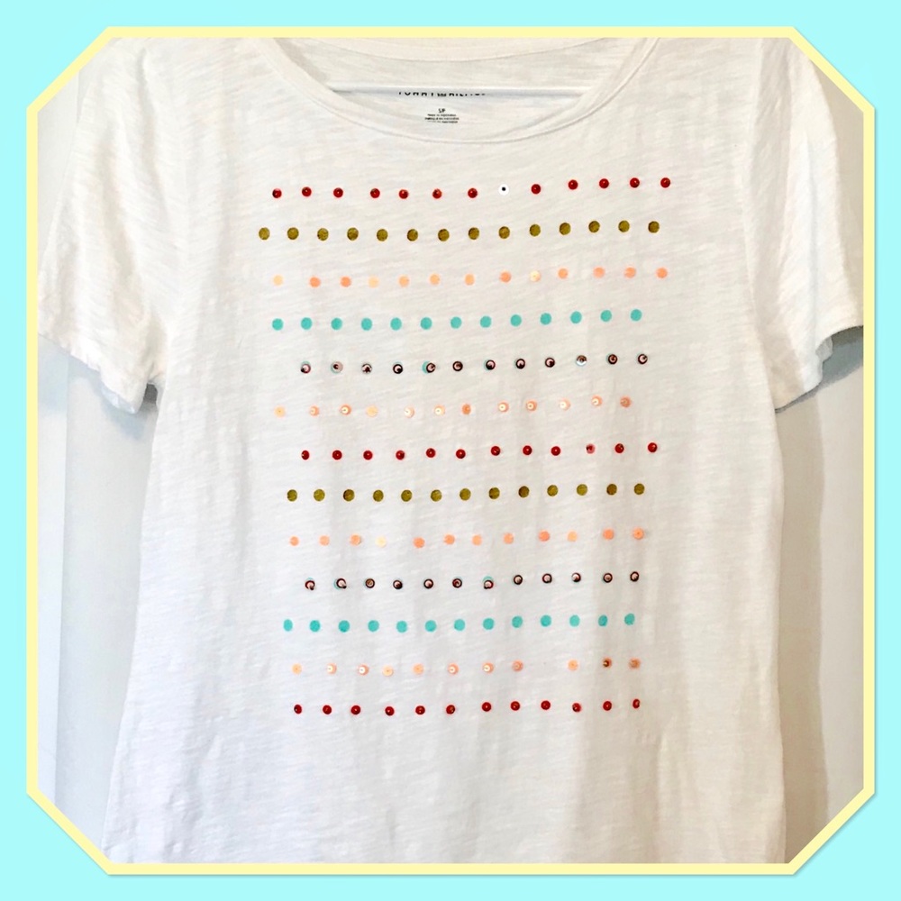 Tommy Hilfiger sequin signature white  t-shirt S
